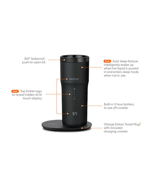 Electric Coffee Travel Mug black V2 - 355ml med touchdisplay och laddningsplatta i svart, elegant design.
