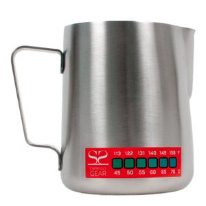 Termometru Attento - Espresso Gear kannella tal-ħalib f'acciaju inossidabbli b'indikatur tat-temperatura integrat għall-espresso.