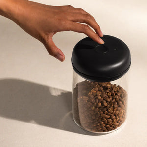 Borma tal-ħġieġ b'għeluq vakuum elettriku iswed għal fażola tal-kafè, parti minn EspressoGear, Fellow, Ħażna, kollox dwar il-kafè